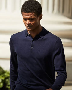 Merino Polo Sweater - Navy