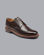 Load image into Gallery viewer, Rubber Sole Leather Derby Brogue Shoes - Dark Chocolate
