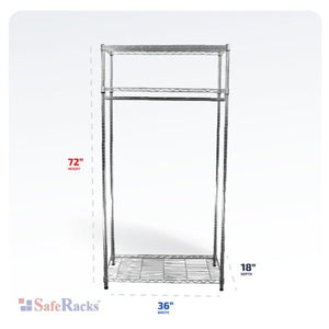 3-Tier Garment Rack | Single Rod | 18″ x 36″ x 72″