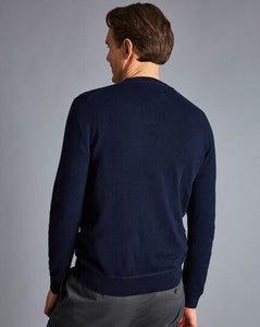 Merino Cashmere Crew Neck Sweater - Navy