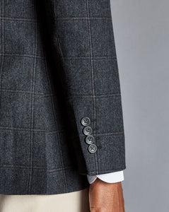 Textured Wool Windowpane Check Jacket - Denim Blue