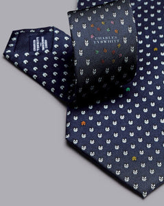 Lady Bird Print Silk Tie - Ink Blue