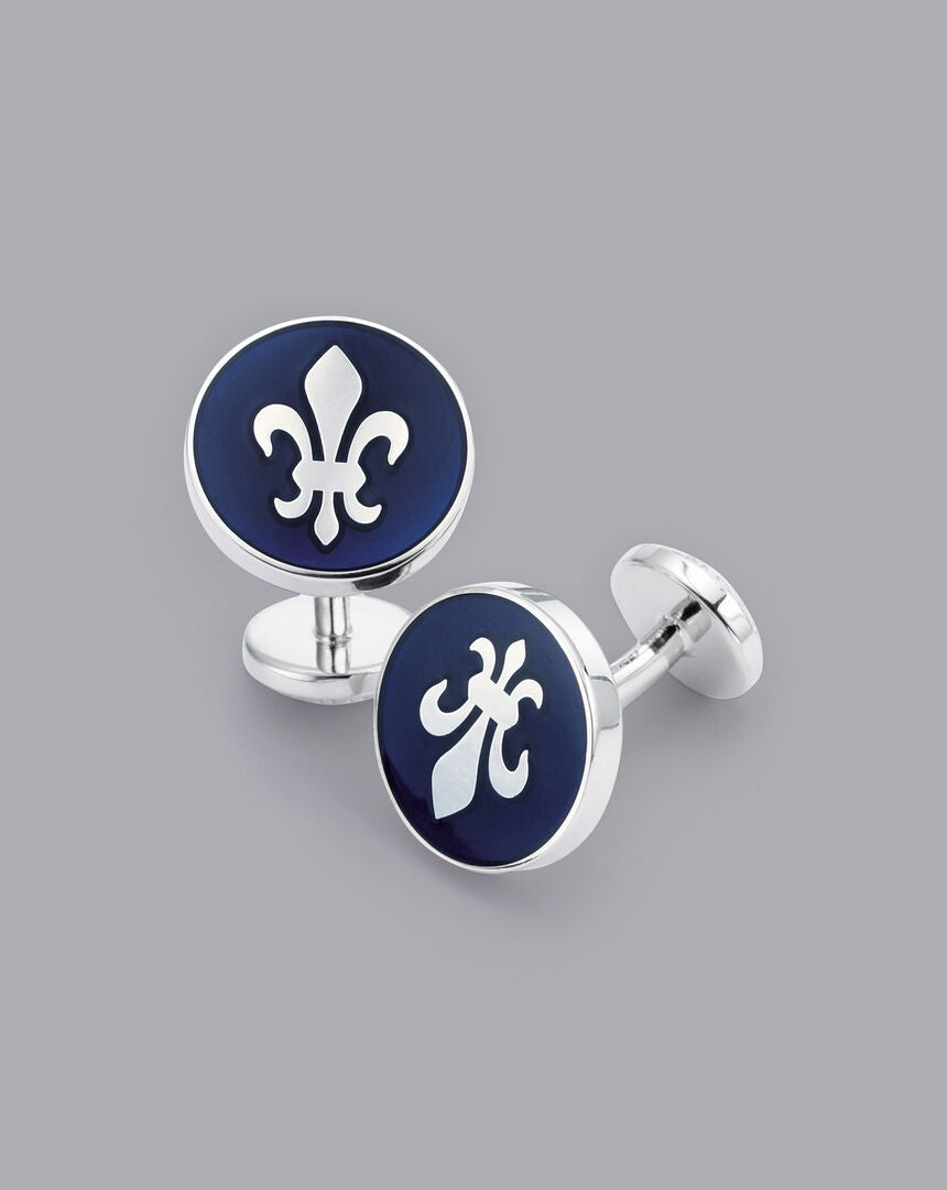 Enamel Fleur-de-Lys Round Cufflinks - Navy