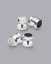 Load image into Gallery viewer, Mother of Pearl and Onyx Evening Studs - Silver
