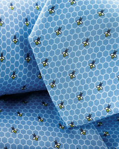 Bees and Honey Print Silk Tie - Cornflower Blue