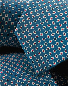 Silk Geometric Print Tie - Blue & Red