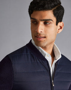 Merino Zip Through Hybrid Bomber Jacket - Navy