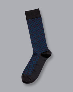 Jacquard Tile Socks - Navy