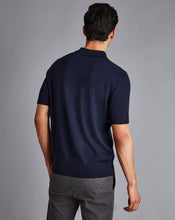 Load image into Gallery viewer, Merino Short Sleeve Polo Sweater - Navy
