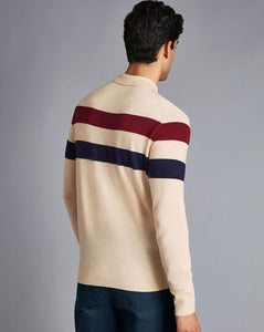 LIMITED EDITION England Rugby Merino Polo Stripe Sweater - Stone