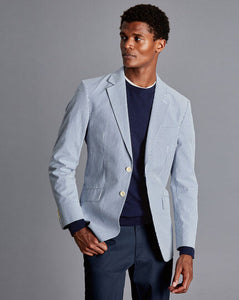 Striped Cotton Seersucker Jacket - Blue