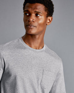 Cotton Long Sleeve Tyrwhitt T-Shirt - Grey Marl