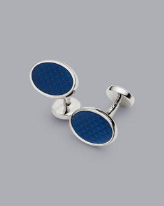 Enamel Textured Oval Cufflinks - Royal Blue