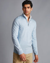 Load image into Gallery viewer, Merino Zip Neck Sweater - Light Blue

