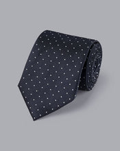 Load image into Gallery viewer, Stain Resistant Polka Dot Silk Tie - Dark Navy
