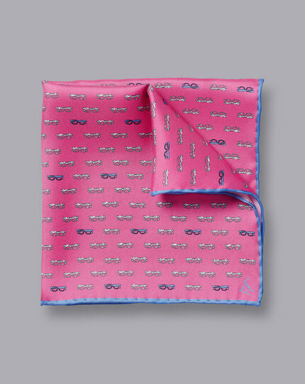 Glasses Print Pocket Square - Bright Pink
