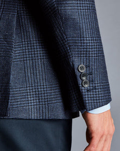 British Luxury Linen Wool Prince of Wales Check Jacket - Indigo Blue