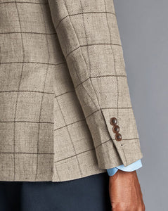 British Luxury Linen Wool Windowpane Check Jacket - Oatmeal