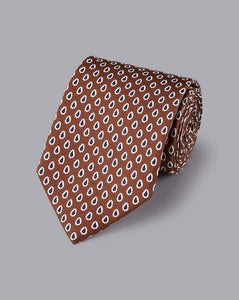 Paisley Print Silk Tie - Rust