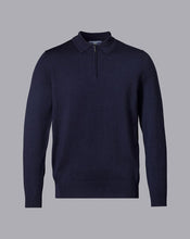 Load image into Gallery viewer, Merino Zip Neck Polo Shirt - Navy
