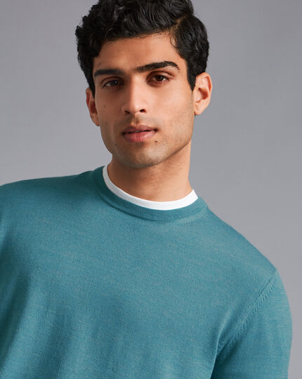 Merino Crew Neck Sweater - Teal Melange