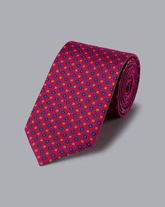 Silk Geometric Print Tie - Berry