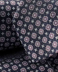 Stain Resistant Floral Silk Tie - Dark Navy