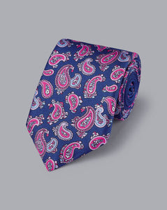 Italian Printed Silk Tie - Cobalt Blue