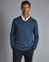 Load image into Gallery viewer, Merino V-Neck Sweater - Indigo Melange
