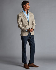 British Luxury Linen Wool Windowpane Check Jacket - Oatmeal