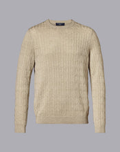 Load image into Gallery viewer, Merino Linen Cable Knit Crew Neck Sweater - Stone
