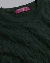 Load image into Gallery viewer, Cashmere Cable Knit Crew Neck Sweater - Forest Green
