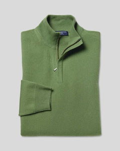 Merino Cashmere Zip Neck Sweater - Olive