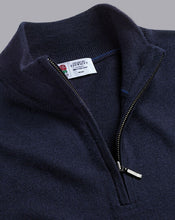 Load image into Gallery viewer, England Rugby Red Rose Merino Zip Neck Sweater - Navy
