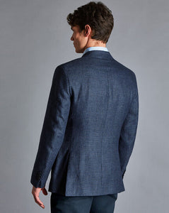 British Luxury Linen Wool Prince of Wales Check Jacket - Indigo Blue