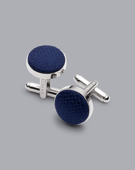 Silk Round Cufflinks - Navy