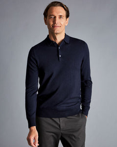 Merino Polo Sweater - Navy