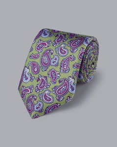 Italian Printed Silk Tie - Olive Green