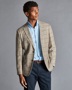 British Luxury Linen Wool Windowpane Check Jacket - Oatmeal