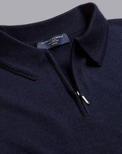 Load image into Gallery viewer, Merino Zip Neck Polo Shirt - Navy
