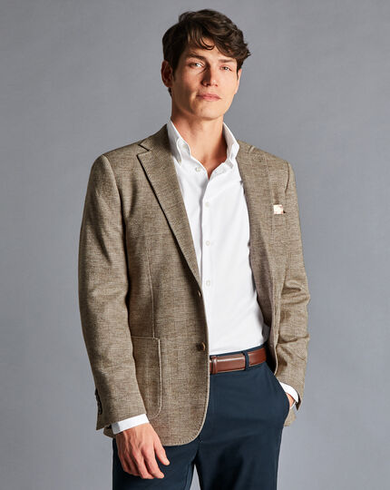 Italian Jersey Prince of Wales Check Jacket - Oatmeal