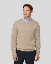 Load image into Gallery viewer, Merino Linen Cable Knit Crew Neck Sweater - Stone
