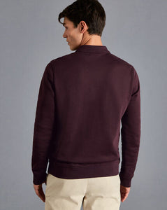 Long Sleeve Polo Sweatshirt - Wine