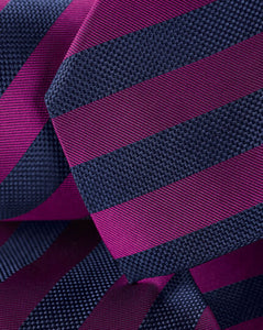 Silk Stripe Classic Tie - Berry & Navy