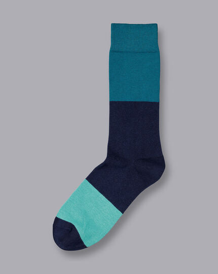 Block Stripe Socks - Teal Green