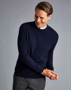 Merino Cashmere Crew Neck Sweater - Navy