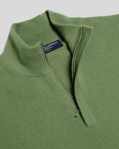 Merino Cashmere Zip Neck Sweater - Olive