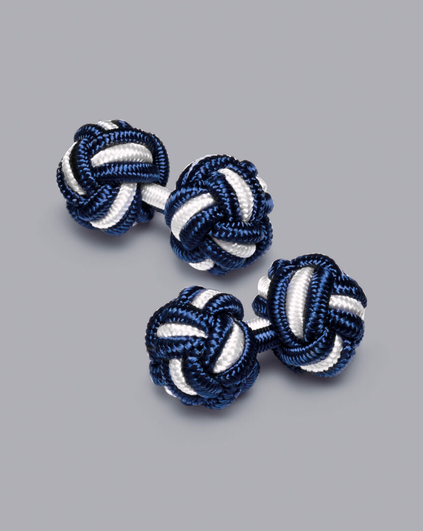 Knot Cufflinks - Indigo Blue & White