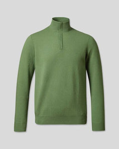 Merino Cashmere Zip Neck Sweater - Olive