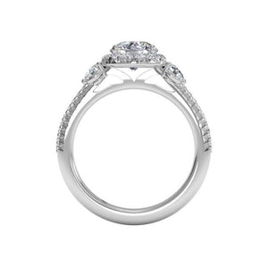 Ritani Three-Stone Halo Diamond Band Engagement Ring Style: 1RZ3701